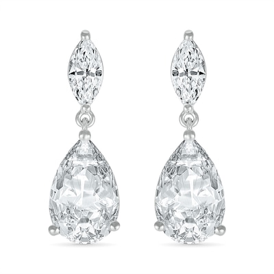 Pear-Shaped and Marquise White Lab-Created Sapphire Dangle Drop Earrings in Sterling Silver