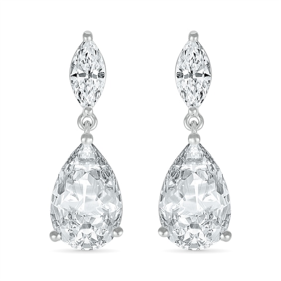 Pear-Shaped and Marquise White Lab-Created Sapphire Dangle Drop Earrings in Sterling Silver