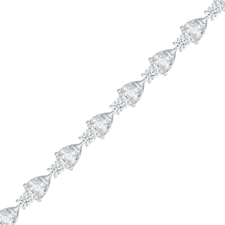 Pear-Shaped White Lab-Created Sapphire Alternating Station Bracelet in Sterling Silver - 7.25"