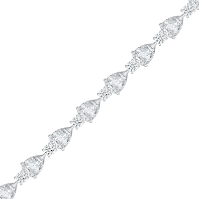 Pear-Shaped White Lab-Created Sapphire Alternating Station Bracelet in Sterling Silver - 7.25"