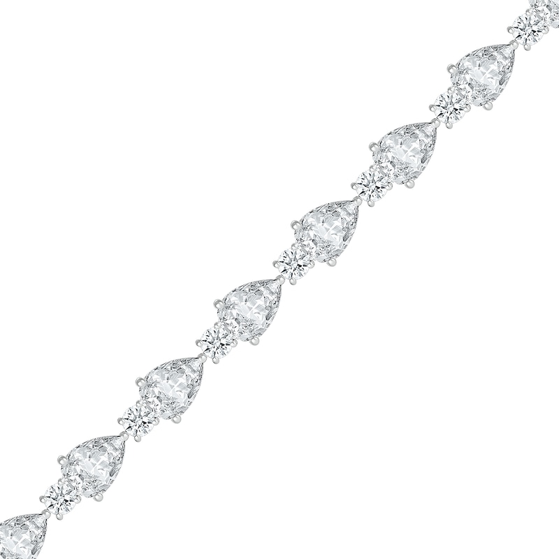 Pear-Shaped White Lab-Created Sapphire Alternating Station Bracelet in Sterling Silver - 7.25"|Peoples Jewellers