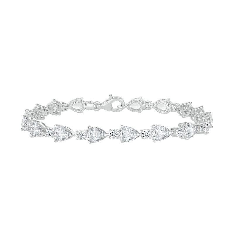 Pear-Shaped White Lab-Created Sapphire Alternating Station Bracelet in Sterling Silver - 7.25"