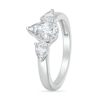 Pear-Shaped White Lab-Created Sapphire Three Stone Ring in Sterling Silver