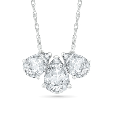 Pear-Shaped White Lab-Created Sapphire Three Stone Necklace in Sterling Silver