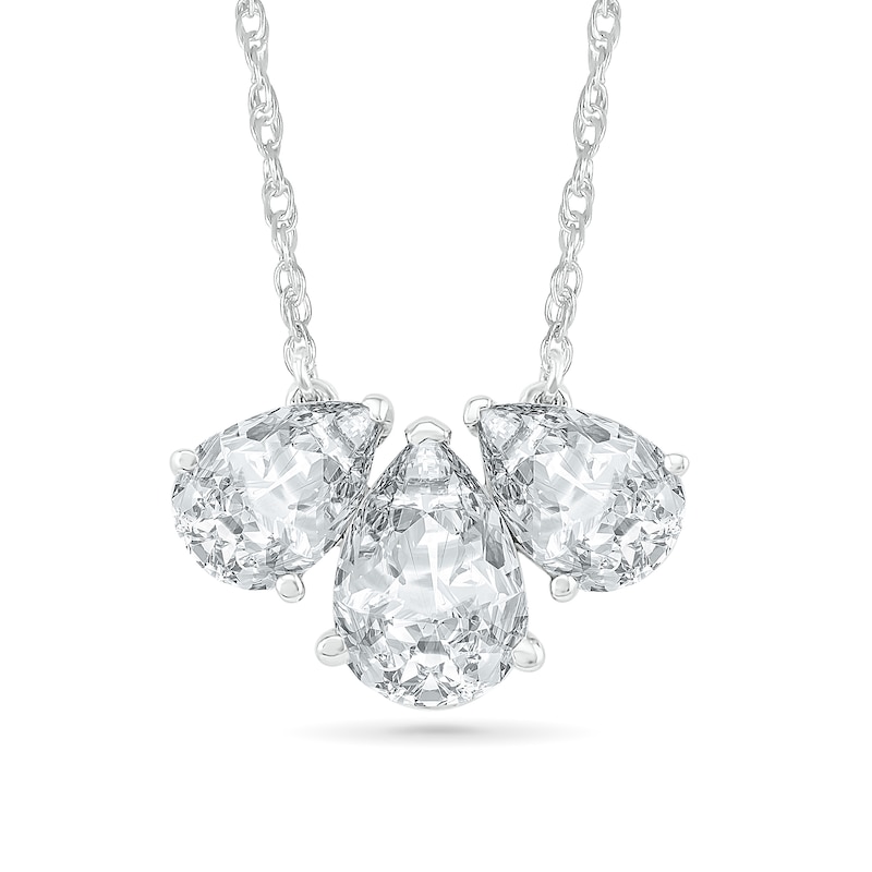 Pear-Shaped White Lab-Created Sapphire Three Stone Necklace in Sterling Silver