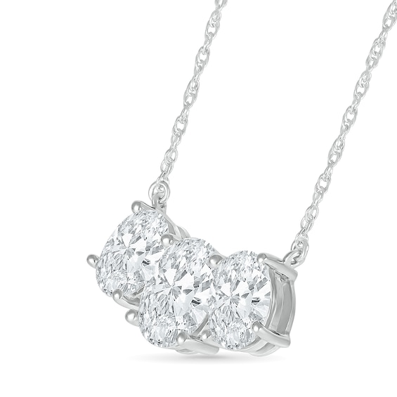 Oval White Lab-Created Sapphire Three Stone Necklace in Sterling Silver