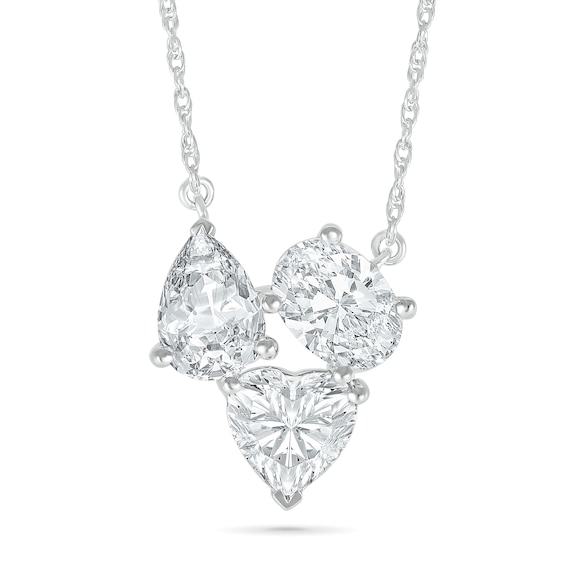 Oval, Pear and Heart-Shaped White Lab-Created Sapphire Cluster Necklace in Sterling Silver