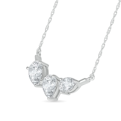 Pear-Shaped White Lab-Created Sapphire Station Three Stone Necklace in Sterling Silver