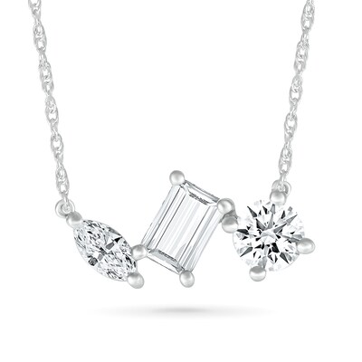 Round, Marquise and Emerald-Cut White Lab-Created Sapphire Cluster Necklace in Sterling Silver