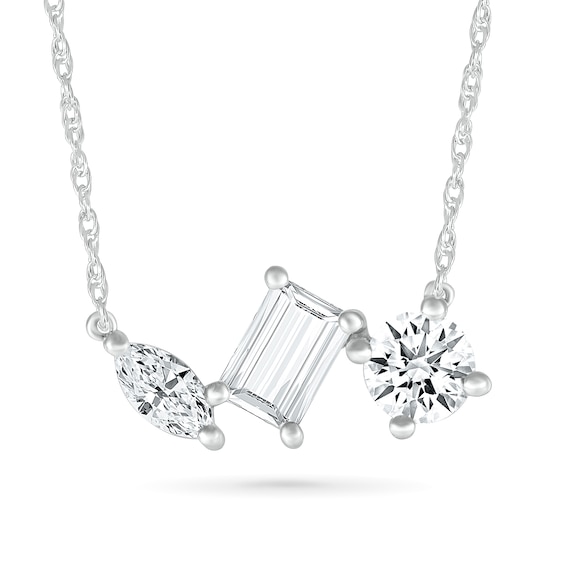 Round, Marquise and Emerald-Cut White Lab-Created Sapphire Cluster Necklace in Sterling Silver