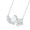 Round, Marquise and Emerald-Cut White Lab-Created Sapphire Cluster Necklace in Sterling Silver