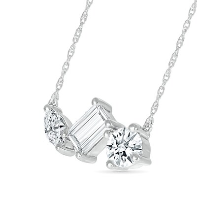 Round, Marquise and Emerald-Cut White Lab-Created Sapphire Cluster Necklace in Sterling Silver