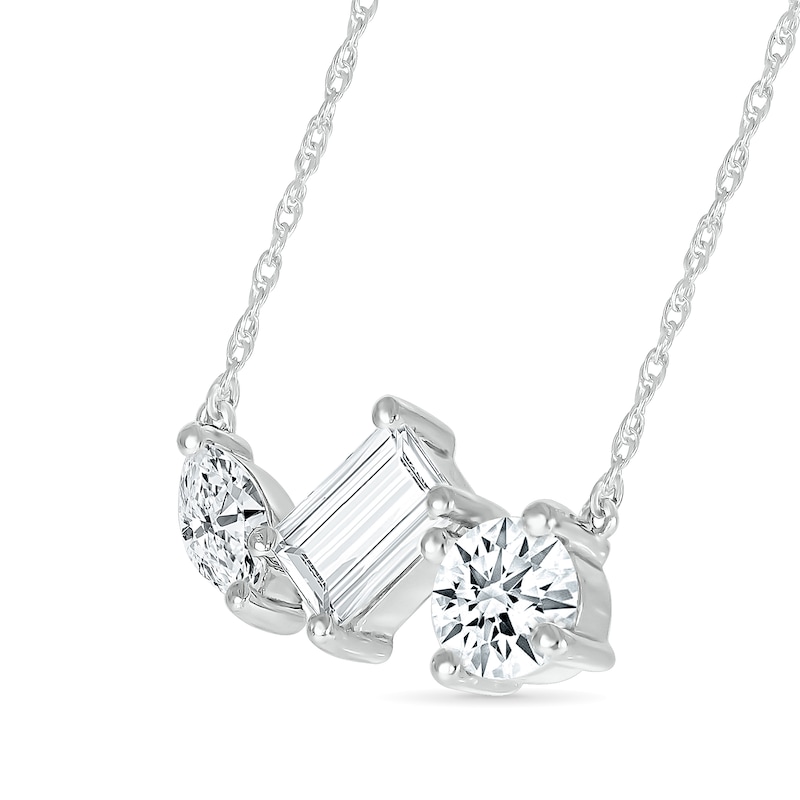 Round, Marquise and Emerald-Cut White Lab-Created Sapphire Cluster Necklace in Sterling Silver|Peoples Jewellers