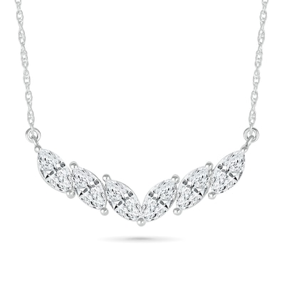 Tilted Marquise White Lab-Created Sapphire Necklace in Sterling Silver