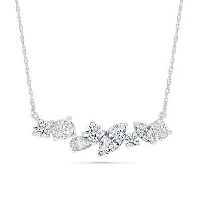 Multi-Shaped White Lab-Created Sapphire Cluster Line Necklace in Sterling Silver