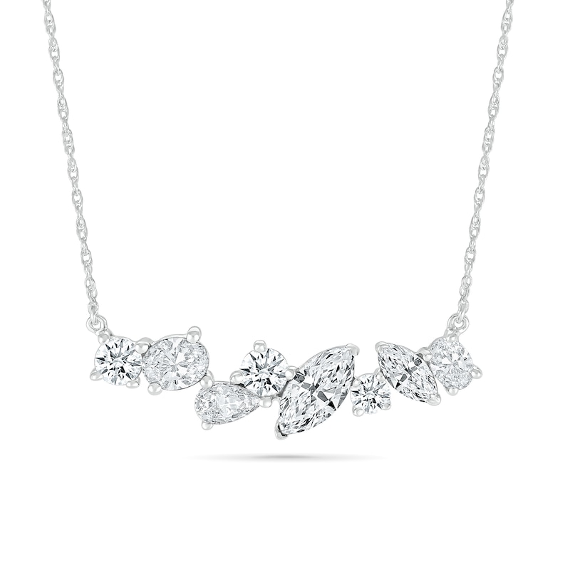 Multi-Shaped White Lab-Created Sapphire Cluster Line Necklace in Sterling Silver
