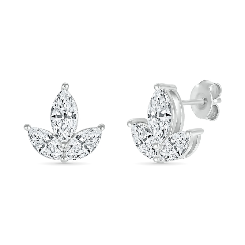 Marquise White Lab-Created Sapphire Trio Stud Earrings in Sterling Silver|Peoples Jewellers