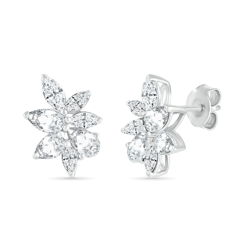 Marquise and Pear-Shaped White Lab-Created Sapphire Cluster Stud Earrings in Sterling Silver
