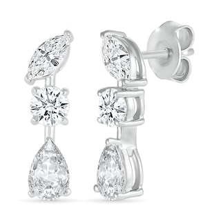 Round, Marquise and Pear-Shaped White Lab-Created Sapphire Alternating Station Drop Earrings in Sterling Silver