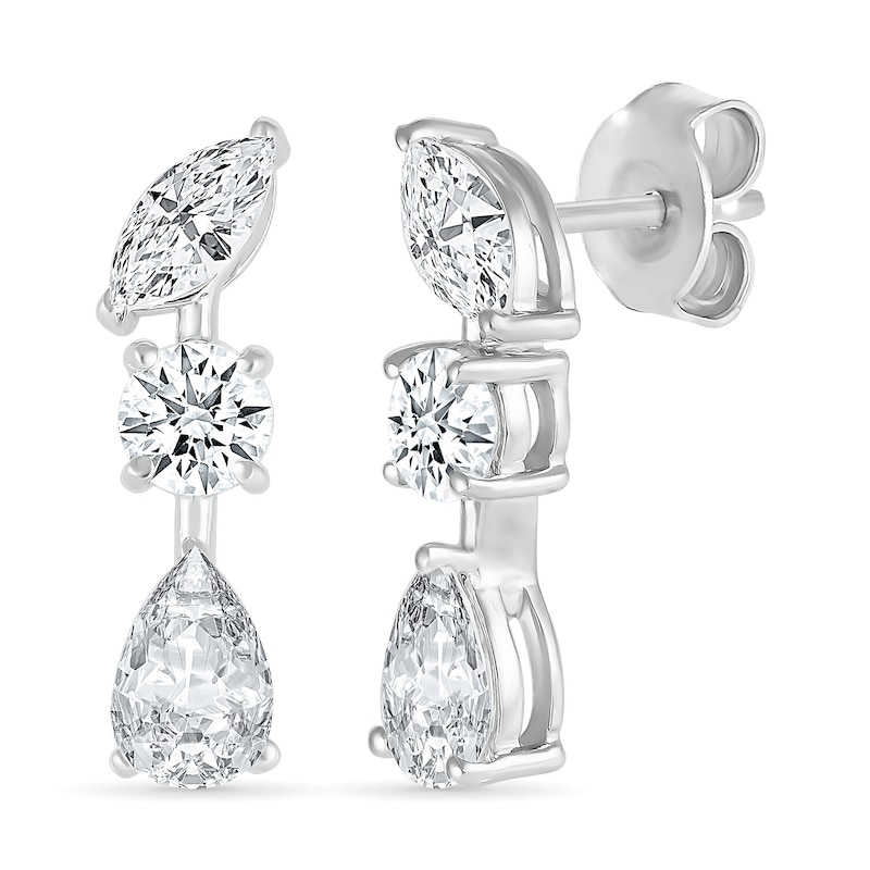 Round, Marquise and Pear-Shaped White Lab-Created Sapphire Alternating Station Drop Earrings in Sterling Silver|Peoples Jewellers