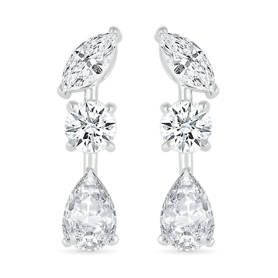 Round, Marquise and Pear-Shaped White Lab-Created Sapphire Alternating Station Drop Earrings in Sterling Silver