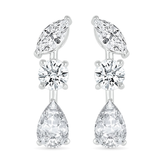 Round, Marquise and Pear-Shaped White Lab-Created Sapphire Alternating Station Drop Earrings in Sterling Silver