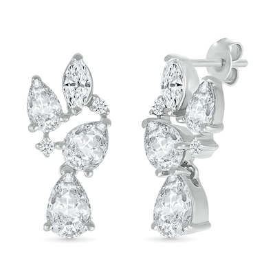 Marquise and Pear-Shaped White Lab-Created Sapphire Cluster Dangle Drop Earrings in Sterling Silver