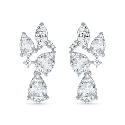 Marquise and Pear-Shaped White Lab-Created Sapphire Cluster Dangle Drop Earrings in Sterling Silver