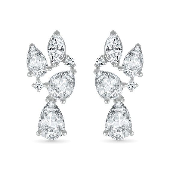 Marquise and Pear-Shaped White Lab-Created Sapphire Cluster Dangle Drop Earrings in Sterling Silver