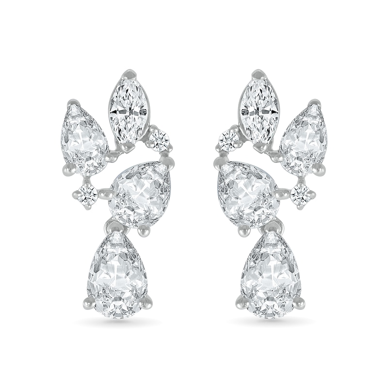Marquise and Pear-Shaped White Lab-Created Sapphire Cluster Dangle Drop Earrings in Sterling Silver|Peoples Jewellers