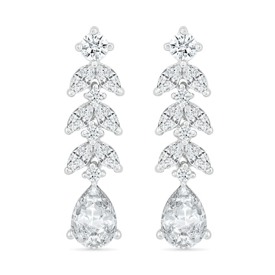 Pear-Shaped and Marquise White Lab-Created Sapphire Vine Drop Earrings in Sterling Silver