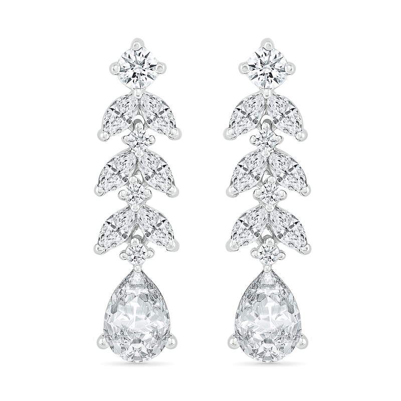 Pear-Shaped and Marquise White Lab-Created Sapphire Vine Drop Earrings in Sterling Silver|Peoples Jewellers
