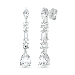 Multi-Shaped White Lab-Created Sapphire Art Deco Drop Earrings in Sterling Silver