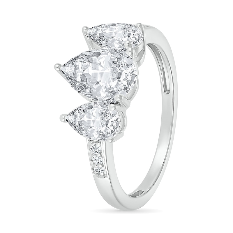 Pear-Shaped White Lab-Created Sapphire Three Stone Ring in Sterling Silver|Peoples Jewellers