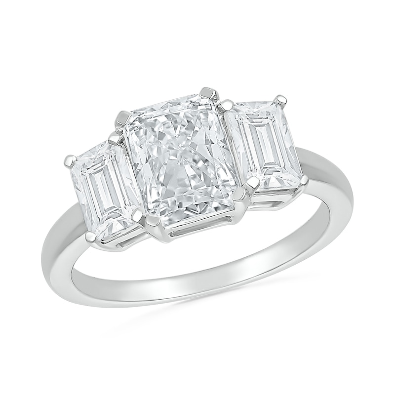 Emerald-Cut White Lab-Created Sapphire Three Stone Ring in Sterling Silver|Peoples Jewellers
