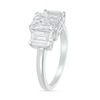 Thumbnail Image 1 of Emerald-Cut White Lab-Created Sapphire Three Stone Ring in Sterling Silver