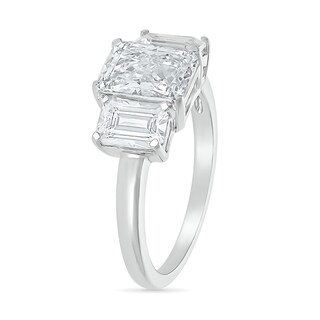 Emerald-Cut White Lab-Created Sapphire Three Stone Ring in Sterling Silver