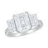 Thumbnail Image 0 of Emerald-Cut White Lab-Created Sapphire Lined Three Stone Ring in Sterling Silver