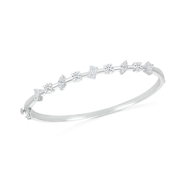 Multi-Shaped White Lab-Created Sapphire Art Deco Bangle in Sterling Silver