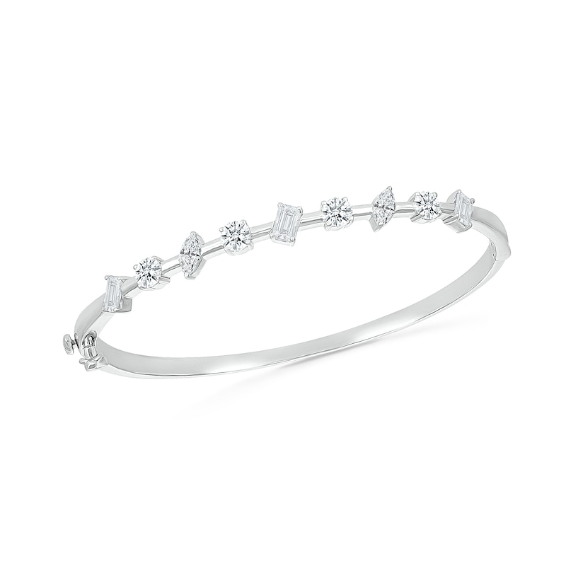 Multi-Shaped White Lab-Created Sapphire Art Deco Bangle in Sterling Silver|Peoples Jewellers