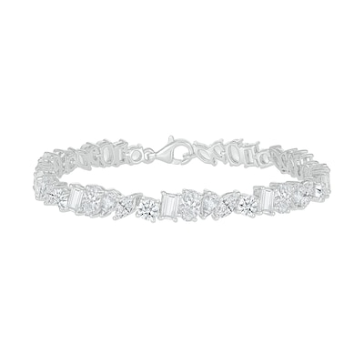 Slanted Multi-Shaped White Lab-Created Sapphire Bracelet in Sterling Silver - 7.25"