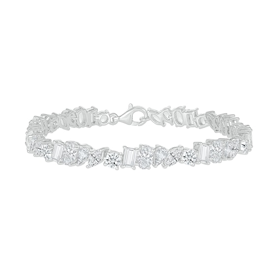 Slanted Multi-Shaped White Lab-Created Sapphire Bracelet in Sterling Silver - 7.25"