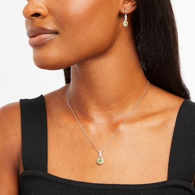 Peridot and White Lab-Created Sapphire Elongated Doorknocker Pendant and Drop Earrings Set in Sterling Silver