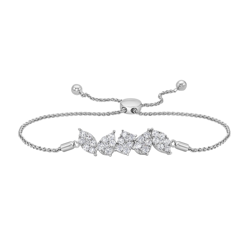 Main Image 2 of 0.98 CT. T.W. Marquise, Pear and Emerald Multi-Diamond Bolo Bracelet in 10K White Gold - 9.0&quot;