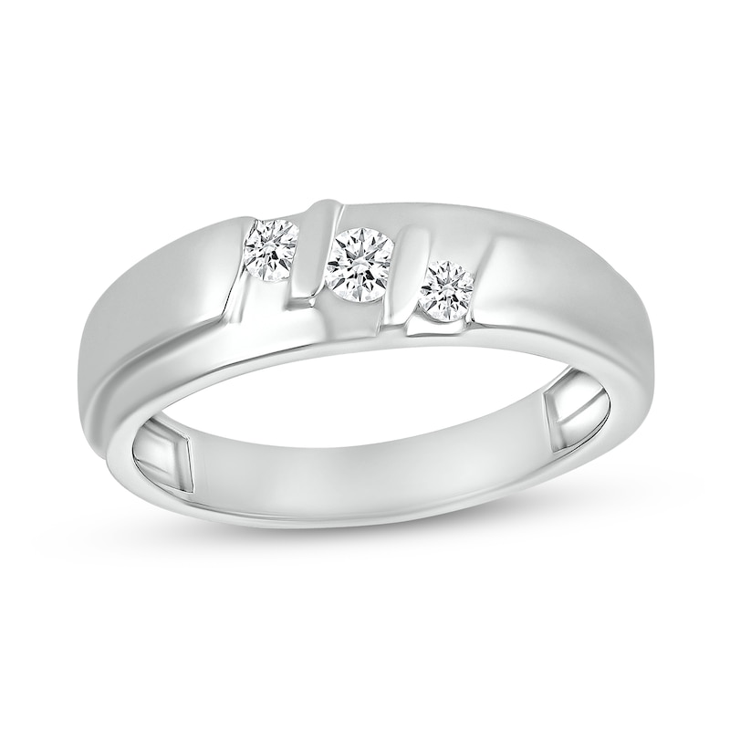 Men's 0.23 CT. T.W. Diamond Stepped Three Stone Ring in 10K White Gold|Peoples Jewellers