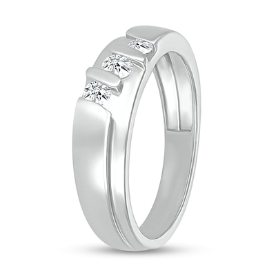 Men's 0.23 CT. T.W. Diamond Stepped Three Stone Ring in 10K White Gold