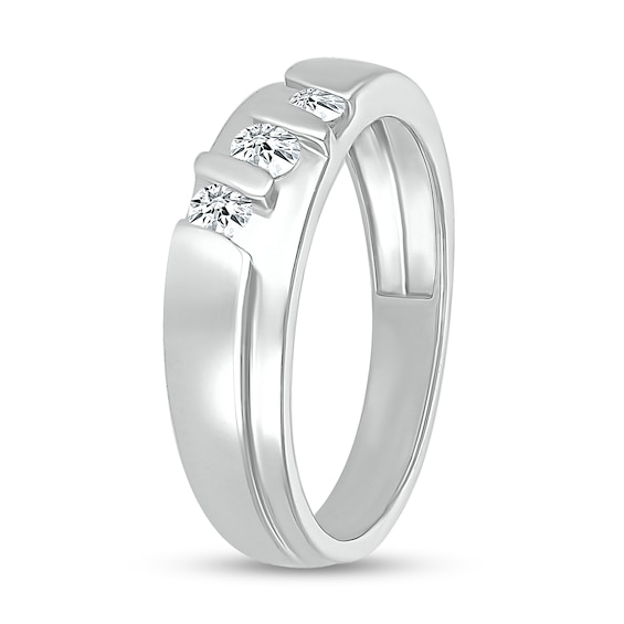 Men's 0.23 CT. T.W. Diamond Stepped Three Stone Ring in 10K White Gold