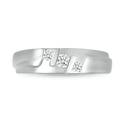 Men's 0.23 CT. T.W. Diamond Stepped Three Stone Ring in 10K White Gold