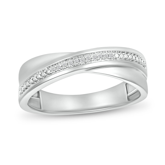 Men's 0.04 CT. T.W. Diamond Criss-Cross Ring in 10K White Gold