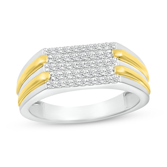 Men's 0.29 CT. T.W. Diamond Stepped Multi-Row Ring in 10K Two-Tone Gold